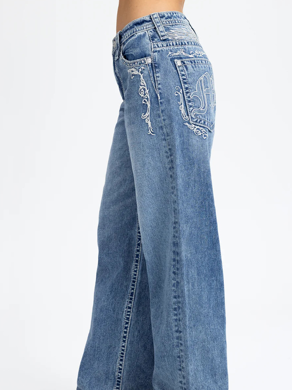 EMMIOL Embroidery Rhinestones Boyfriend Jeans