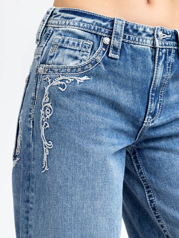EMMIOL Embroidery Rhinestones Boyfriend Jeans