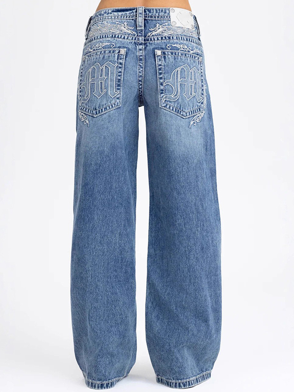 EMMIOL Embroidery Rhinestones Boyfriend Jeans