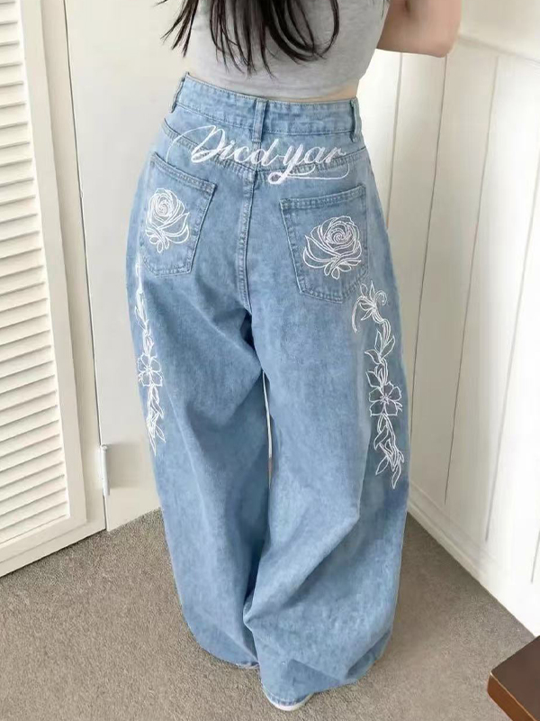 EMMIOL Alphabet Flowers Boyfriend Jeans