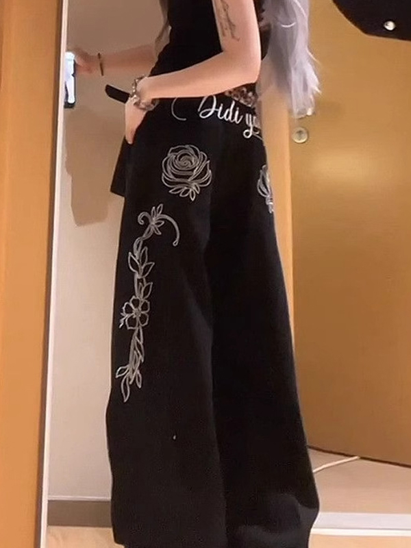 EMMIOL Alphabet Flowers Boyfriend Jeans