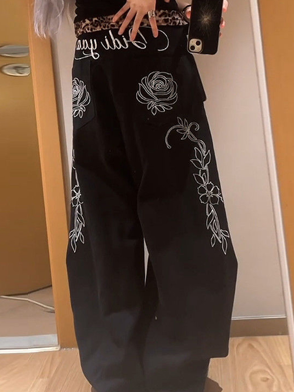 EMMIOL Alphabet Flowers Boyfriend Jeans