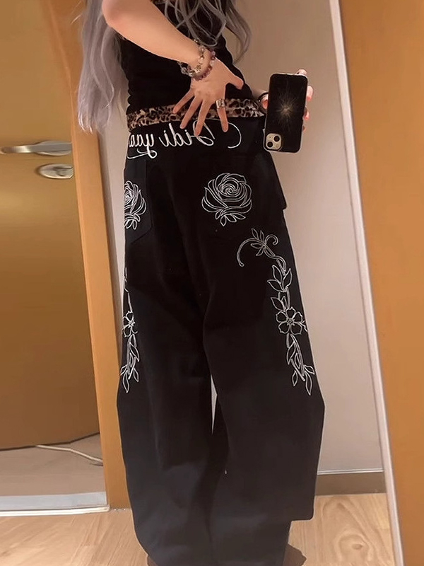 EMMIOL Alphabet Flowers Boyfriend Jeans