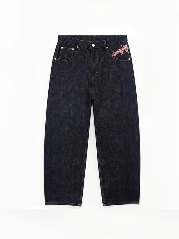 EMMIOL Cherry Blossom Embroidery Boyfriend Jeans