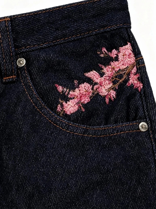 EMMIOL Cherry Blossom Embroidery Boyfriend Jeans