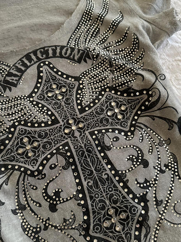 EMMIOL Manica corta con stampa di strass grigi