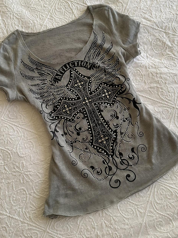 EMMIOL Manica corta con stampa di strass grigi