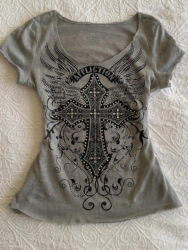 EMMIOL Manica corta con stampa di strass grigi