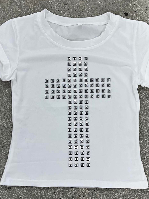 EMMIOL Stampa di strass in tinta unita Manica corta