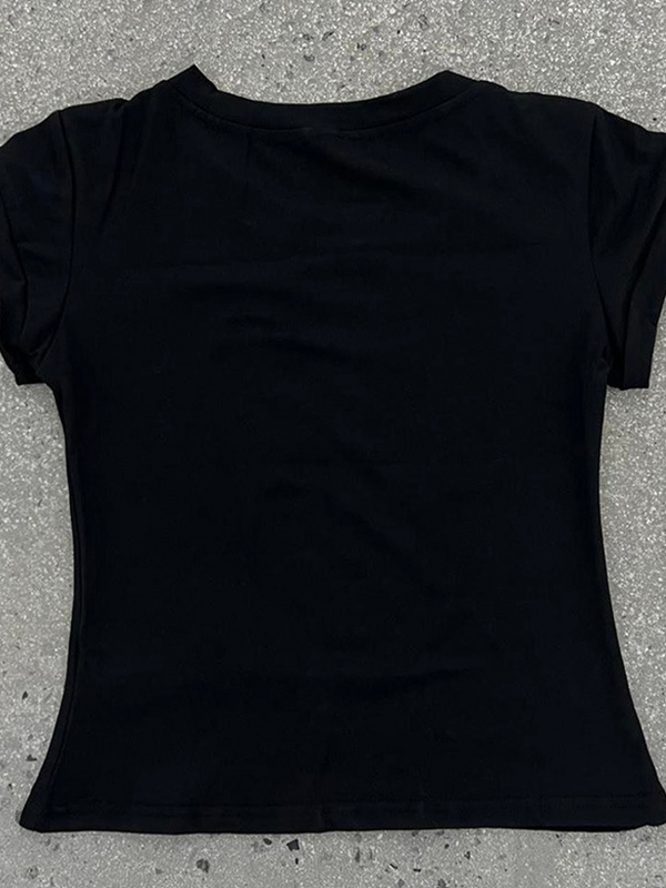 EMMIOL Stampa di strass in tinta unita Manica corta