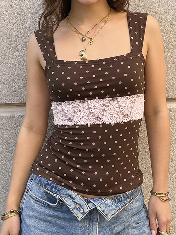 EMMIOL Camiseta sin mangas de lunares vintage americana