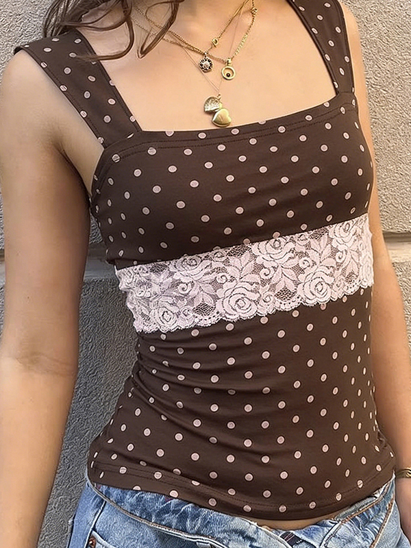 EMMIOL Camiseta sin mangas de lunares vintage americana