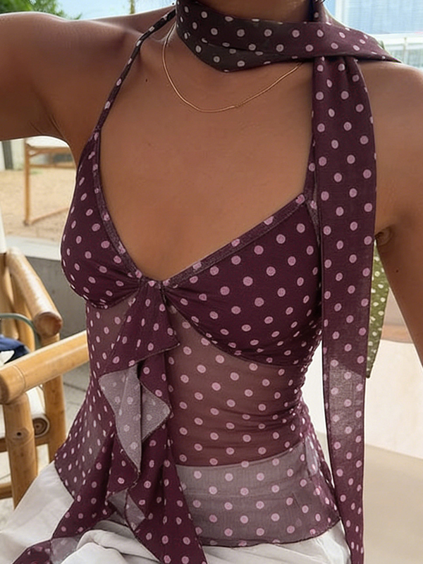 EMMIOL Vest with Mesh Panels Halter Vest