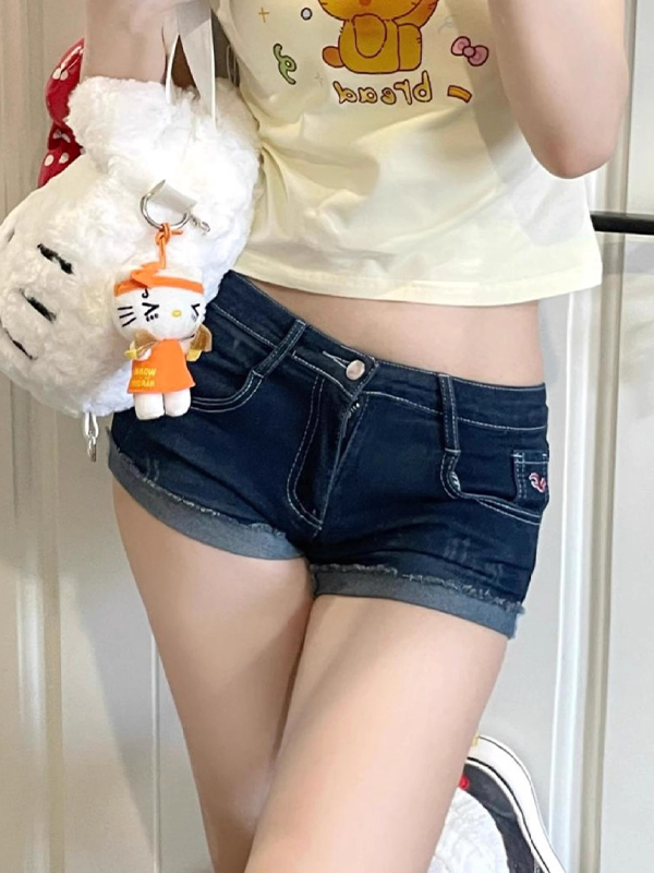 EMMIOL Low-rise cuffed stretch Denim Shorts