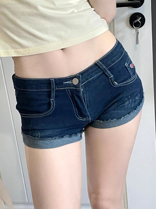 EMMIOL Low-rise cuffed stretch Denim Shorts