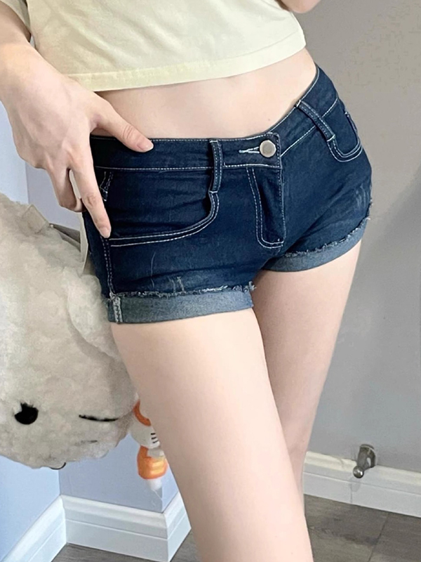 EMMIOL Low-rise cuffed stretch Denim Shorts