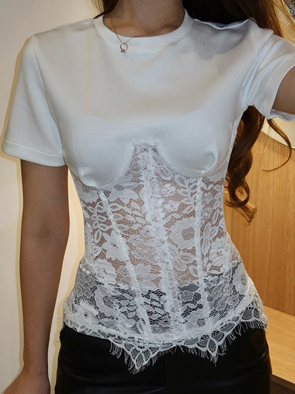 EMMIOL Manica corta in pizzo trasparente