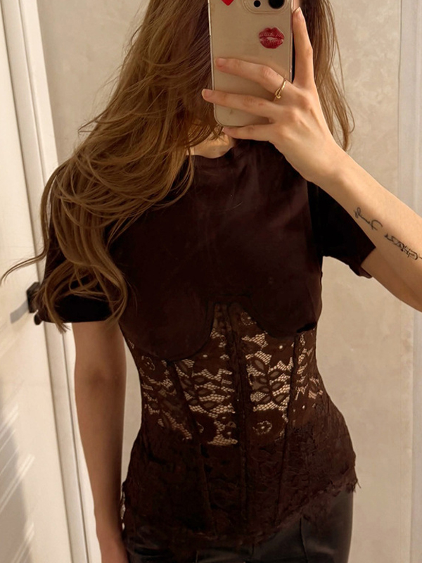 EMMIOL Manica corta in pizzo trasparente