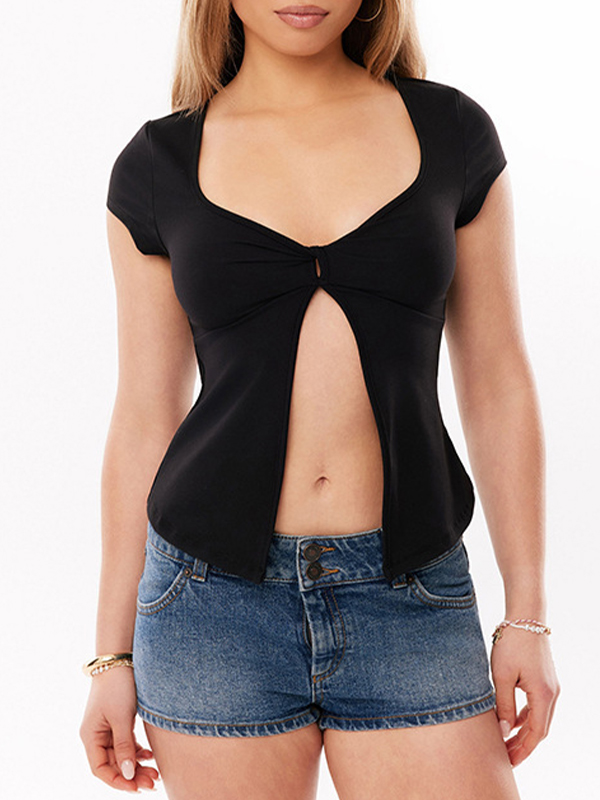 EMMIOL Solid-Color Knotted Short Sleeve