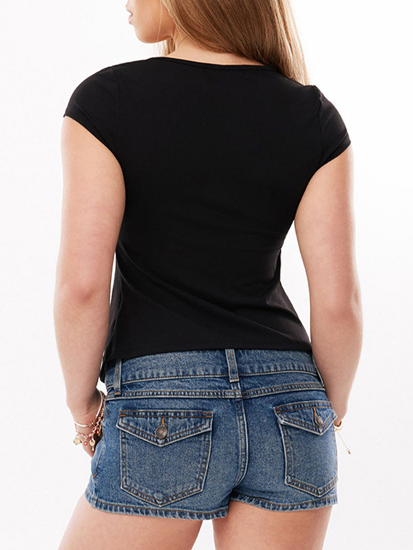 EMMIOL Solid-Color Knotted Short Sleeve