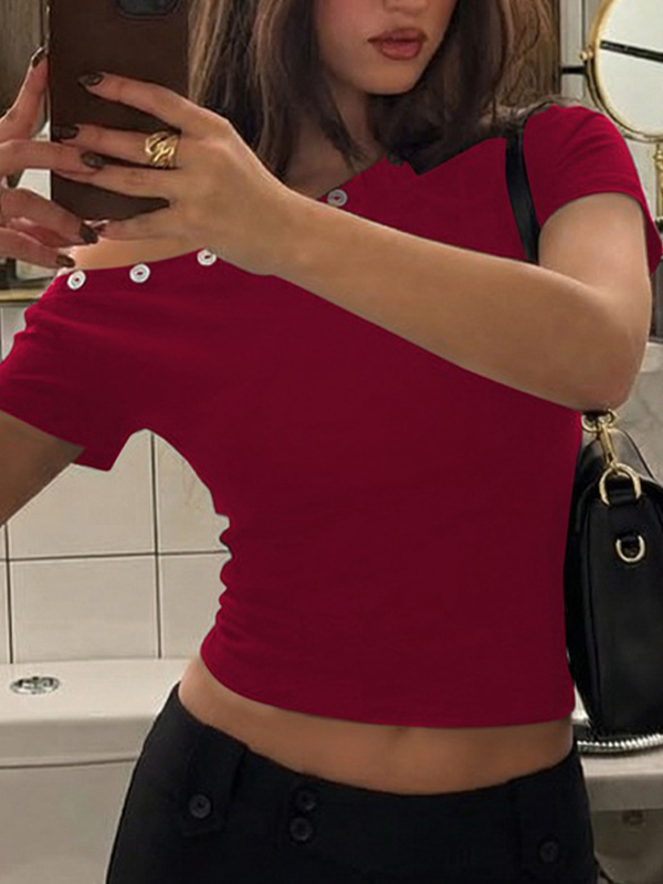 EMMIOL Irregular Button Detailing Short Sleeve