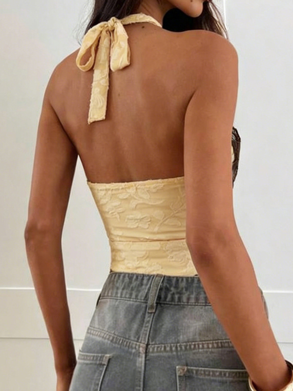 EMMIOL Open-Back Jacquard Halter Vest