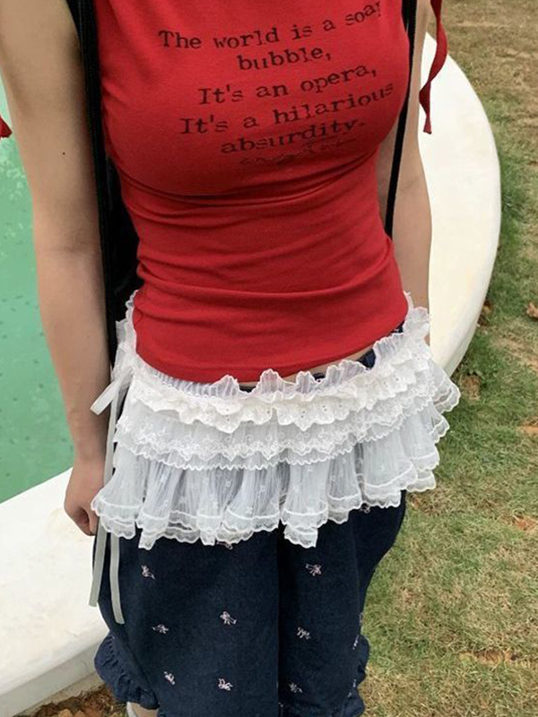 EMMIOL Lace Mesh Ballet Style Mini Skirt