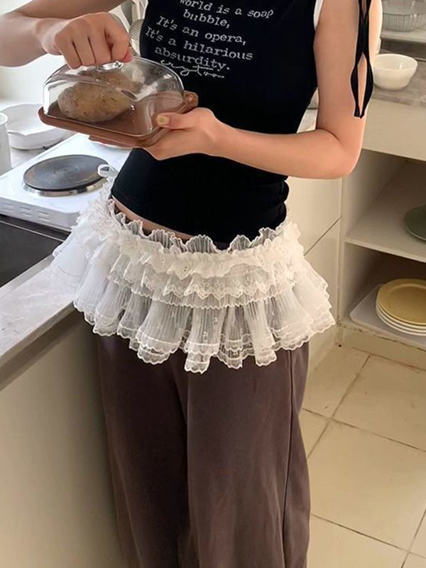 EMMIOL Lace Mesh Ballet Style Mini Skirt