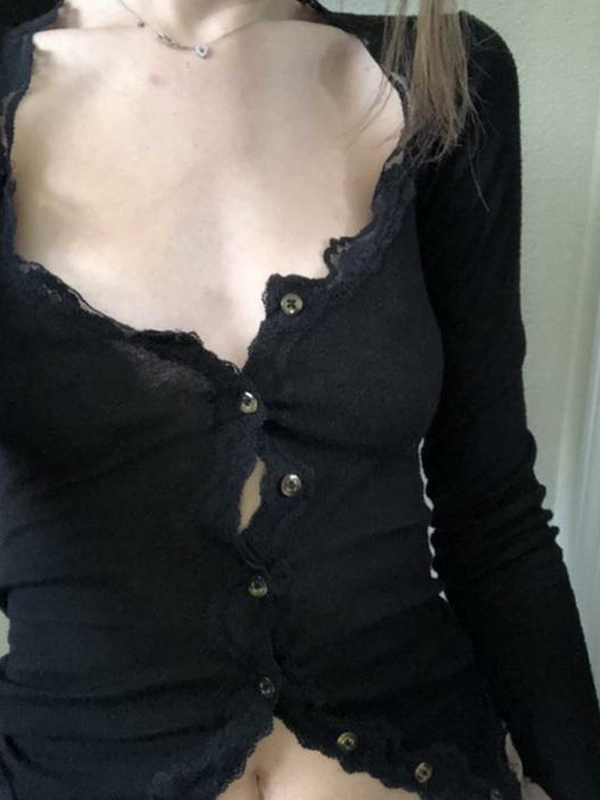 EMMIOL Lace-Trimmed Collar Long Sleeve