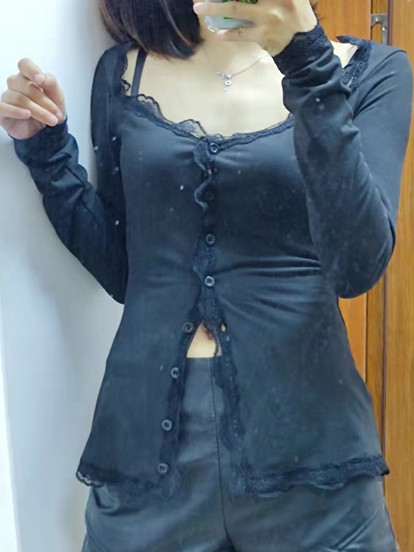 EMMIOL Lace-Trimmed Collar Long Sleeve