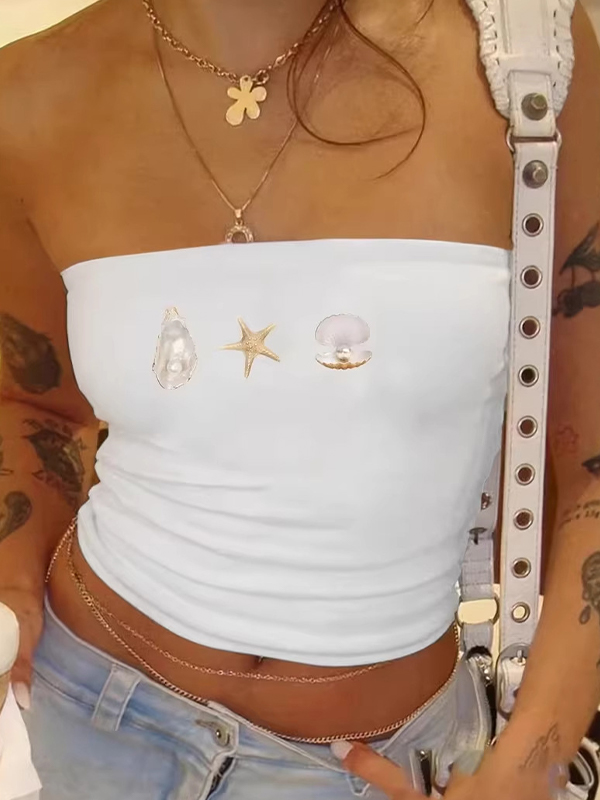 EMMIOL Top a fascia con stampa di perle e stelle marine