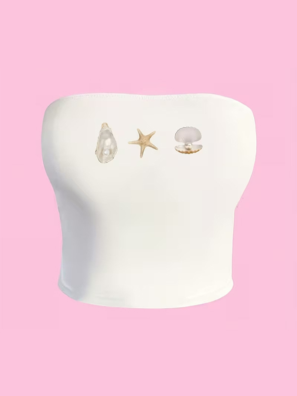 EMMIOL Top a fascia con stampa di perle e stelle marine