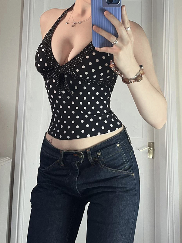 EMMIOL Gilet con scollo a V profondo a pois