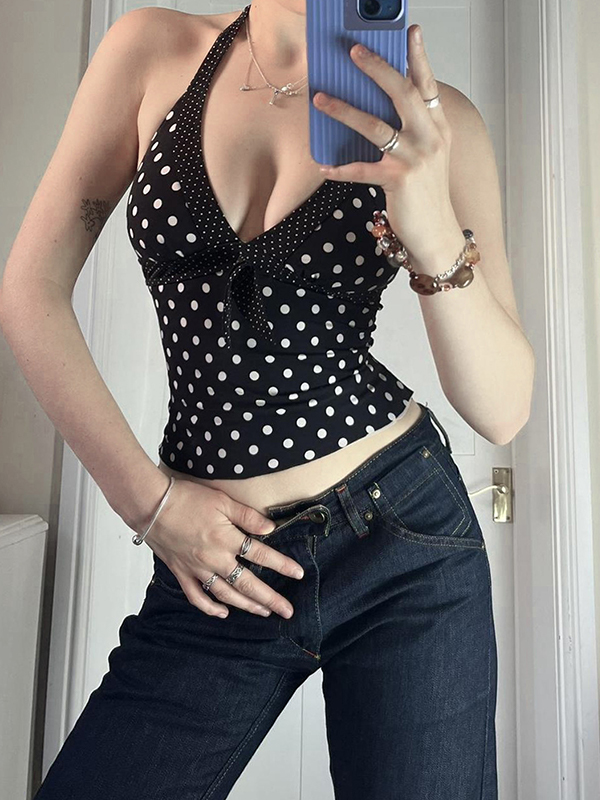 EMMIOL Gilet con scollo a V profondo a pois