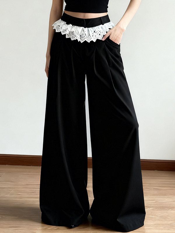 EMMIOL Pantaloni a gamba dritta con patchwork in pizzo