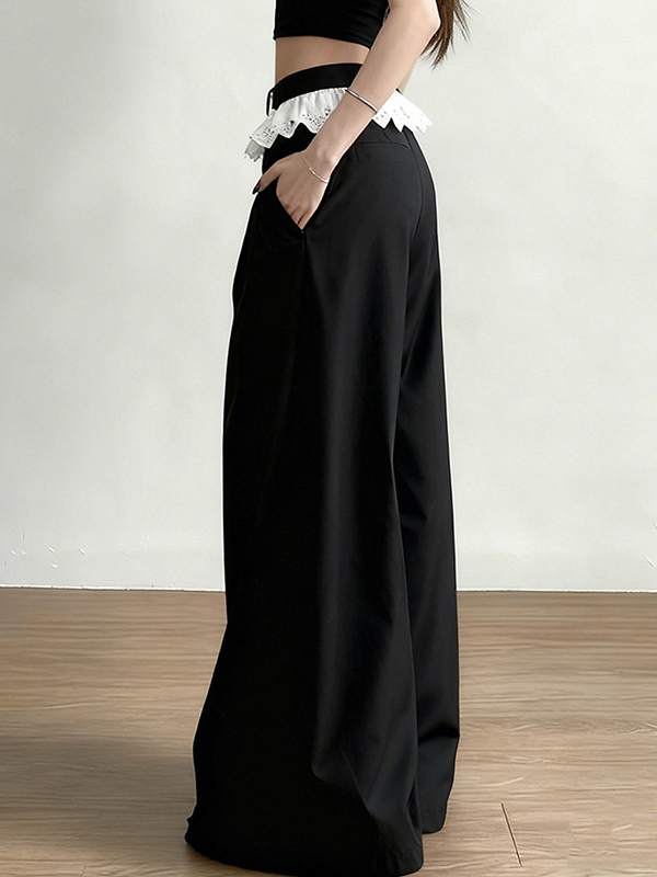 EMMIOL Pantaloni a gamba dritta con patchwork in pizzo