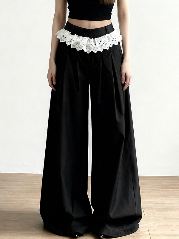 EMMIOL Pantaloni a gamba dritta con patchwork in pizzo