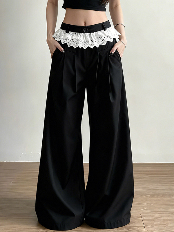 EMMIOL Pantaloni a gamba dritta con patchwork in pizzo