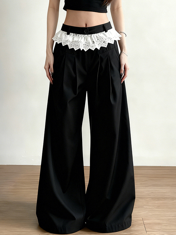 EMMIOL Pantaloni a gamba dritta con patchwork in pizzo