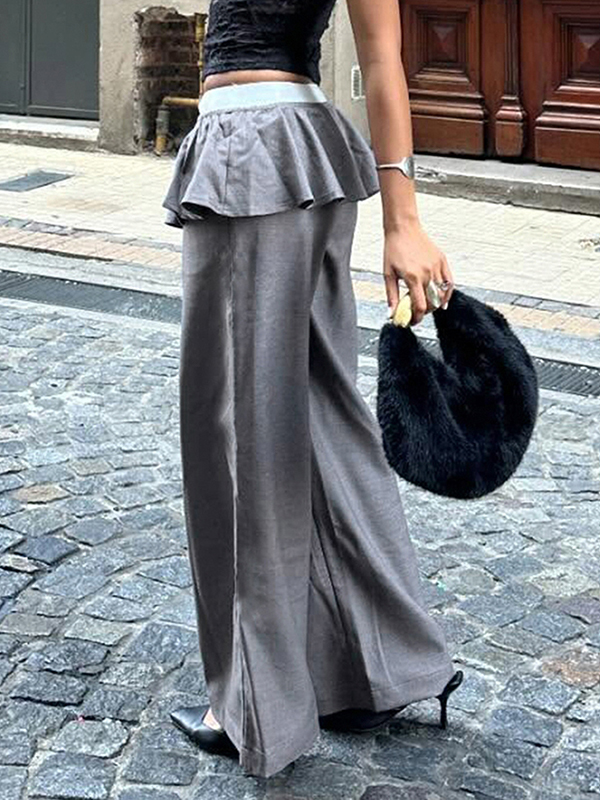 EMMIOL Pantaloni a gamba dritta con patchwork di pizzo arricciato