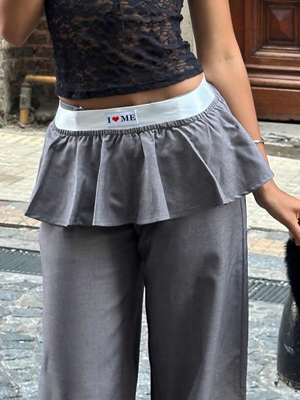 EMMIOL Pantaloni a gamba dritta con patchwork di pizzo arricciato