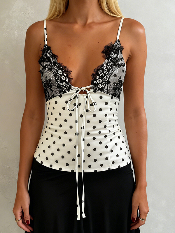 EMMIOL Bow-Tie Lace Patchwork Cami Top