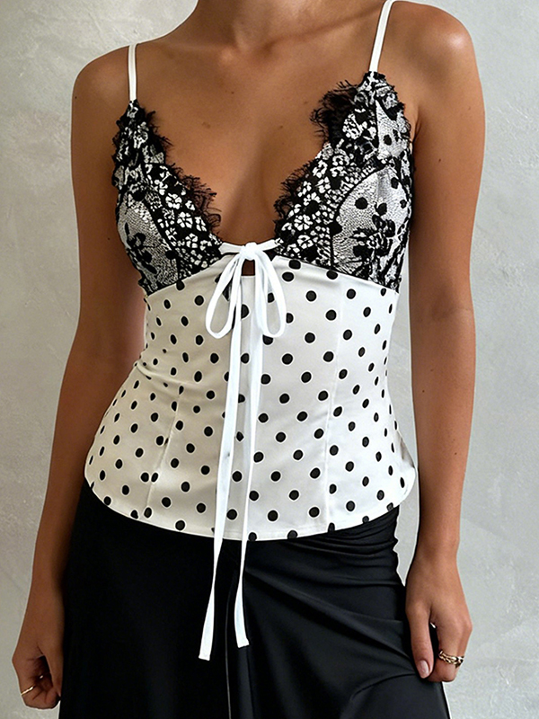EMMIOL Bow-Tie Lace Patchwork Cami Top