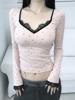 EMMIOL V-Neck Lace Patchwork Long Sleeve
