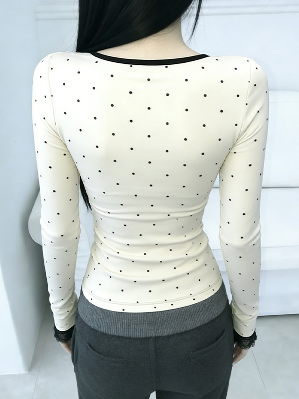 EMMIOL V-Neck Lace Patchwork Long Sleeve