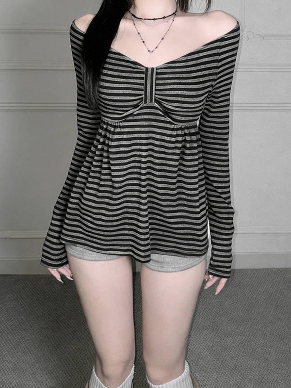 EMMIOL Contrast-Striped Bow Long Sleeve