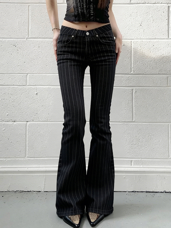 EMMIOL Retro Vertical Stripes Flare Jeans