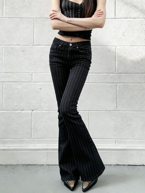 EMMIOL Retro Vertical Stripes Flare Jeans