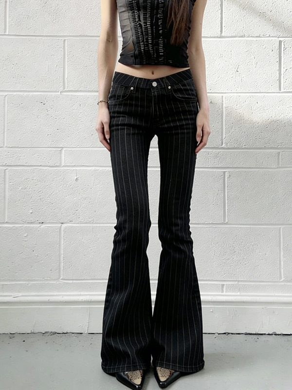 EMMIOL Retro Vertical Stripes Flare Jeans