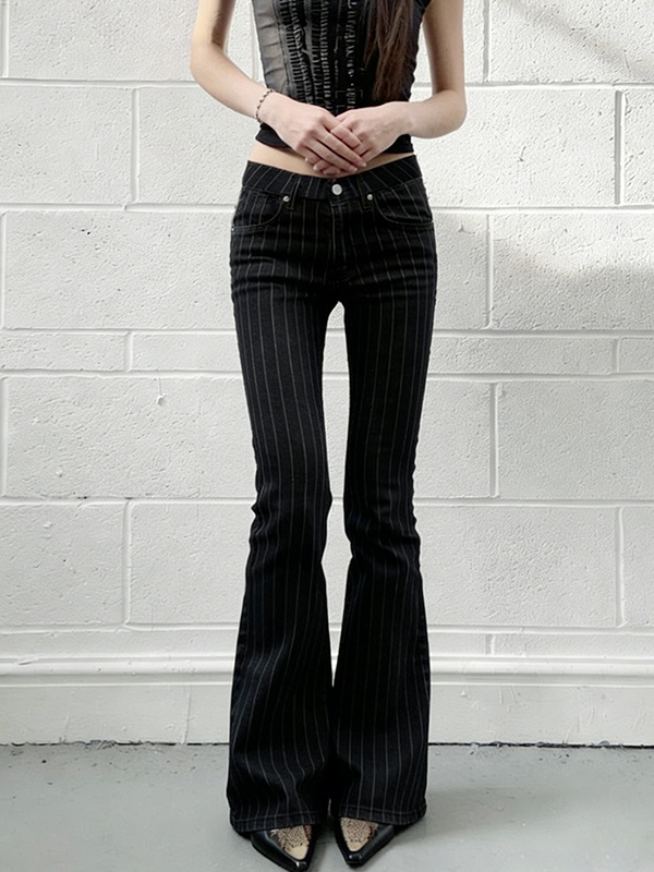 EMMIOL Retro Vertical Stripes Flare Jeans
